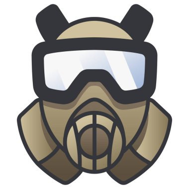 Beyaz arkaplanda askeri simge, vektör illüstrasyonu, savaş alanı konsepti, gaz maskesi