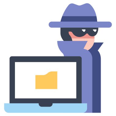 Siber suçlar ve koruma konsepti. Vektör simgesi. Casuslar