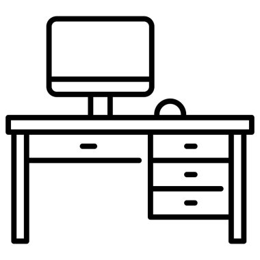 İç tasarım ikonu, vektör illüstrasyonu. masa bilgisayarı