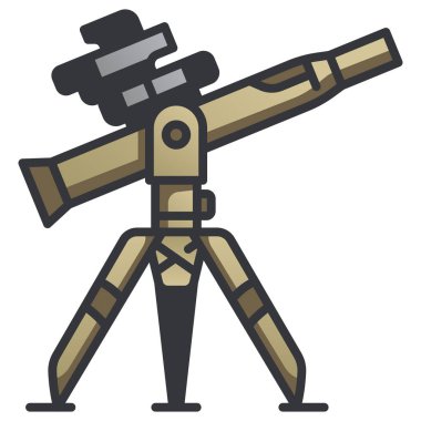 Beyaz arkaplanda askeri simge, vektör çizimi, savaş alanı konsepti, füze fırlatıcısı