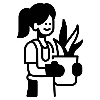 Bahçe ikonu, vektör illüstrasyonu. Kadın bahçıvan 