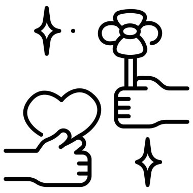 Barış kavramsal ikonu, vektör illüstrasyonu. El çiçeği ve aşk