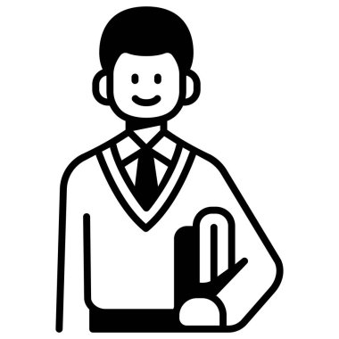 Eğitim ikonu, lise konsepti. Vektör çizimi. Öğrenci çocuk ve kitap