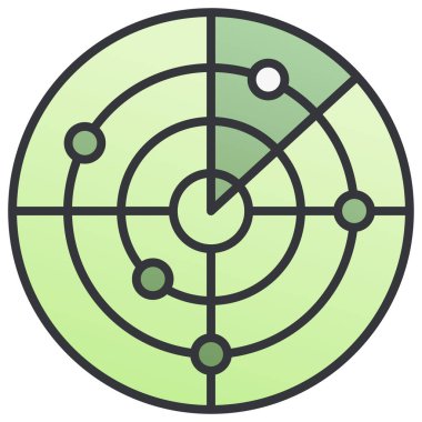 Beyaz arkaplanda askeri simge, vektör illüstrasyonu, savaş alanı konsepti, radar