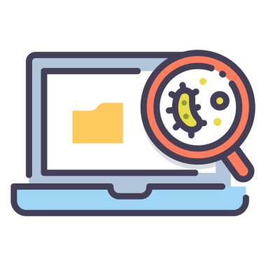 Siber suçlar ve koruma konsepti. Vektör simgesi. virüs