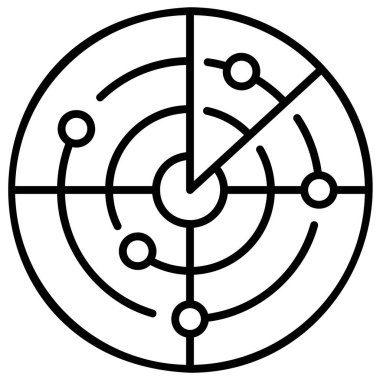 Beyaz arkaplanda askeri simge, vektör illüstrasyonu, savaş alanı konsepti, radar