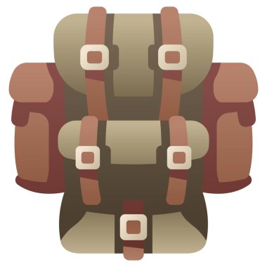 Beyaz arka planda askeri simge, vektör çizimi, savaş alanı konsepti, askeri sırt çantası