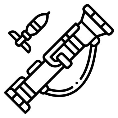 Beyaz arkaplanda askeri simge, vektör illüstrasyonu, savaş alanı konsepti, roket atar