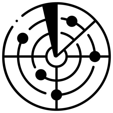 Beyaz arkaplanda askeri simge, vektör illüstrasyonu, savaş alanı konsepti, radar