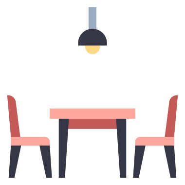 İç tasarım ikonu, vektör illüstrasyonu. Yemek masası