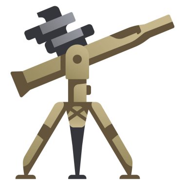 Beyaz arkaplanda askeri simge, vektör çizimi, savaş alanı konsepti, füze fırlatıcısı