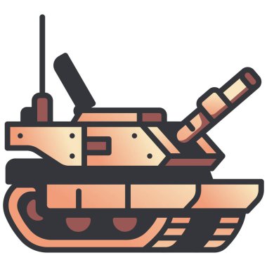 Beyaz arkaplanda askeri simge, vektör çizimi, savaş alanı konsepti, askeri tank