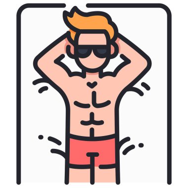 Yaz tatili ikonu, vektör çizimi. Adam güneşleniyor.