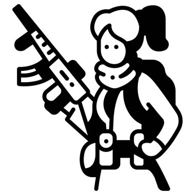 Beyaz arka planda askeri simge, vektör illüstrasyonu, savaş alanı konsepti, kadın asker