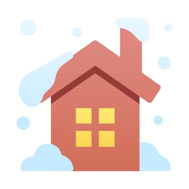 Kış mevsimi ve Noel konsepti. Vektör çizimi. Kar Altındaki Ev