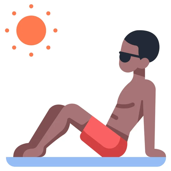 Ícone Férias Verão Ilustração Vetorial Homem Sentado Banhos Sol — Vetor de Stock