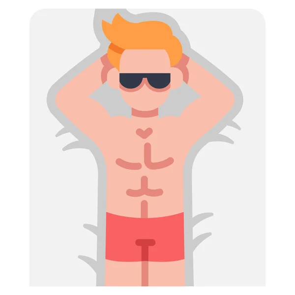 Ícone Férias Verão Ilustração Vetorial Homem Tomando Banho Sol — Vetor de Stock