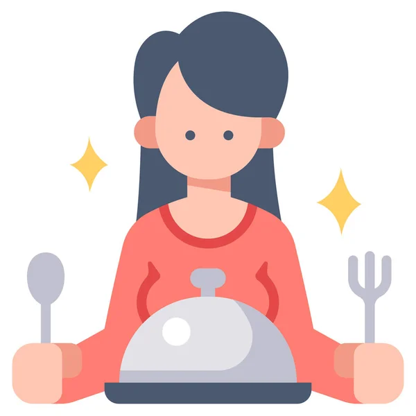 Icono Restaurante Comedor Ilustración Vectorial Mujer Cliente Comida — Archivo Imágenes Vectoriales