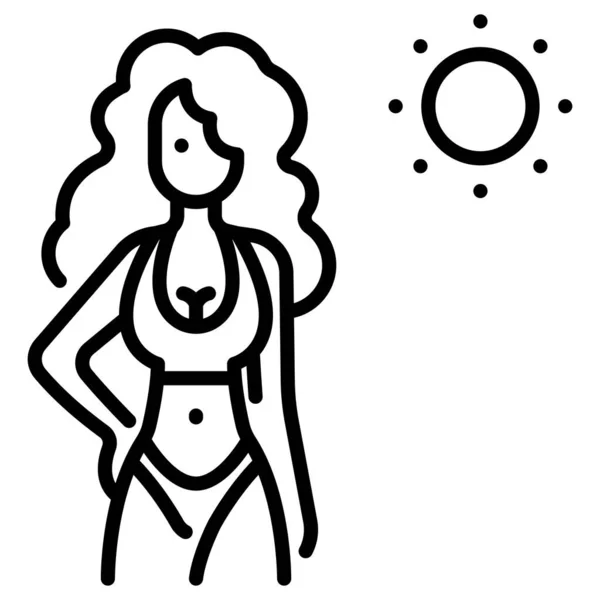 Ikona Wakacji Letnich Ilustracja Wektora Kobieta Sexy Bikini — Wektor stockowy