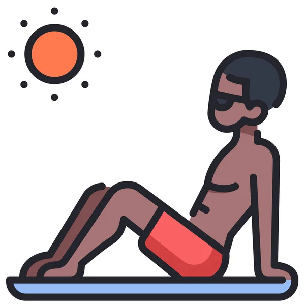 Icône Des Vacances Été Illustration Vectorielle Homme Assis Bronzant — Image vectorielle