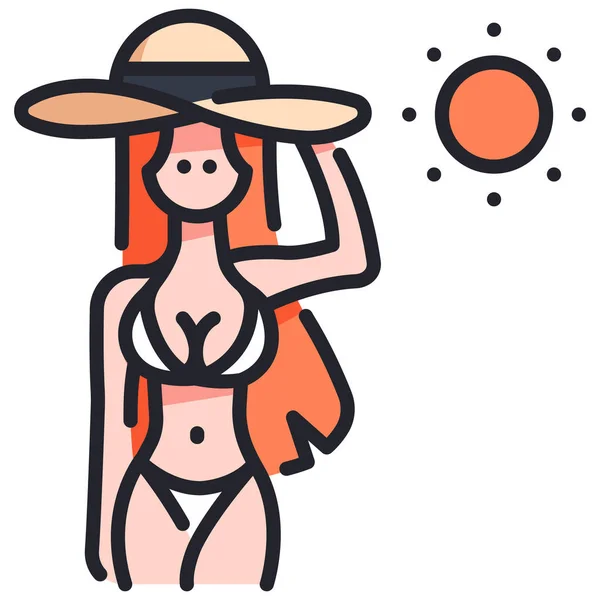 Summer Vacation Icon Vector Illustration Woman Bikini — Stock Vector