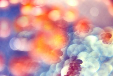 Colorful fuzzy background in various colors with bokeh lights effect, blue, red, orange, purple, silver, gold glitter and pink. Christmas bokeh background.