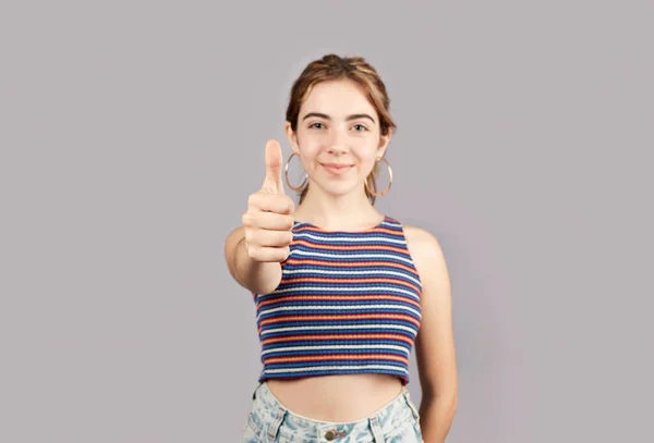 Young Latina Teenage Girl Smiling Posing Looking Camera Thumbs Isolated — Stock Photo, Image