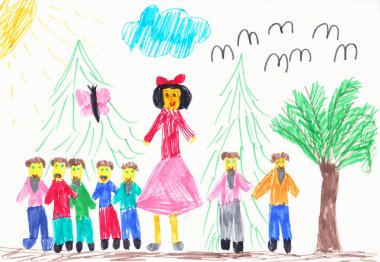 Pamuk Prenses ve Yedi Cücelerin Çocukları Çizim Çiziyor