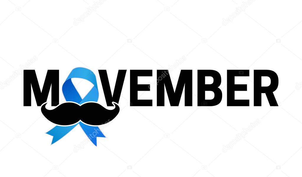 Movember Isolated Icon with Ribbon and Moustache