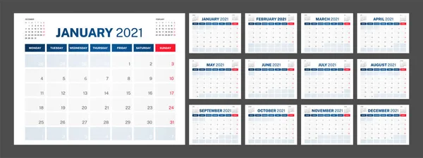 2021 Bedrijfskalender Vectorontwerp — Stockvector