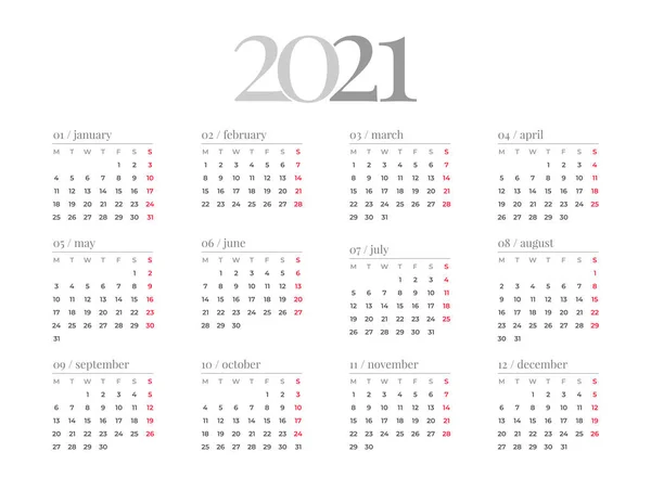 Eleganter Kalender 2021 Mit Stilvollem Sauberem Typografie Design — Stockvektor