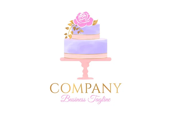 Diseño Elegante Del Logotipo Torta Del Oro Del Pastel — Vector de stock