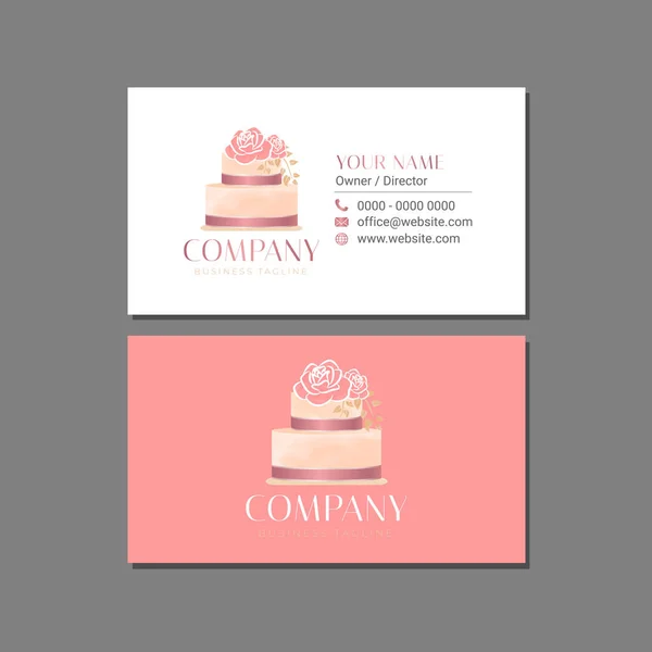 Pink Business Card Design Met Cake Dessert — Stockvector