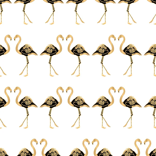 Art Deco Gold Flamingo Patroon Achtergrond — Stockvector