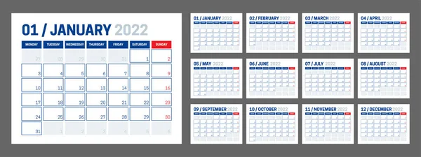 Vektor Design Für Unternehmenskalender 2022 — Stockvektor