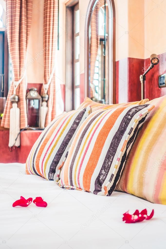 Pillows and bed decoration with morocco style