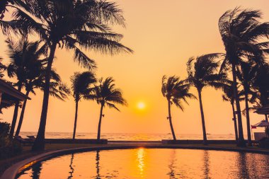 Gün batımı ile palmiye ağaçlarının Silhouettes