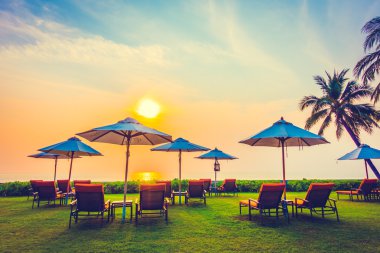 Boş şemsiye ve plaj sandalye