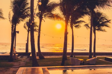 Gün batımı ile palmiye ağaçlarının Silhouettes