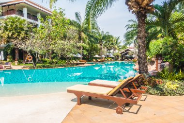 Palmiye ağaçları ile güzel Yüzme Havuzu