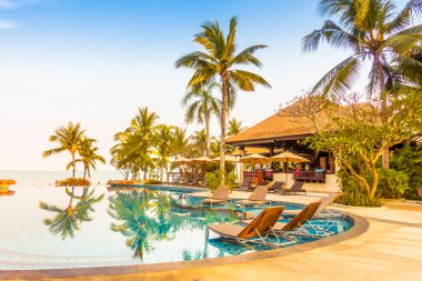 Palmiye ağaçları ile lüks Yüzme Havuzu