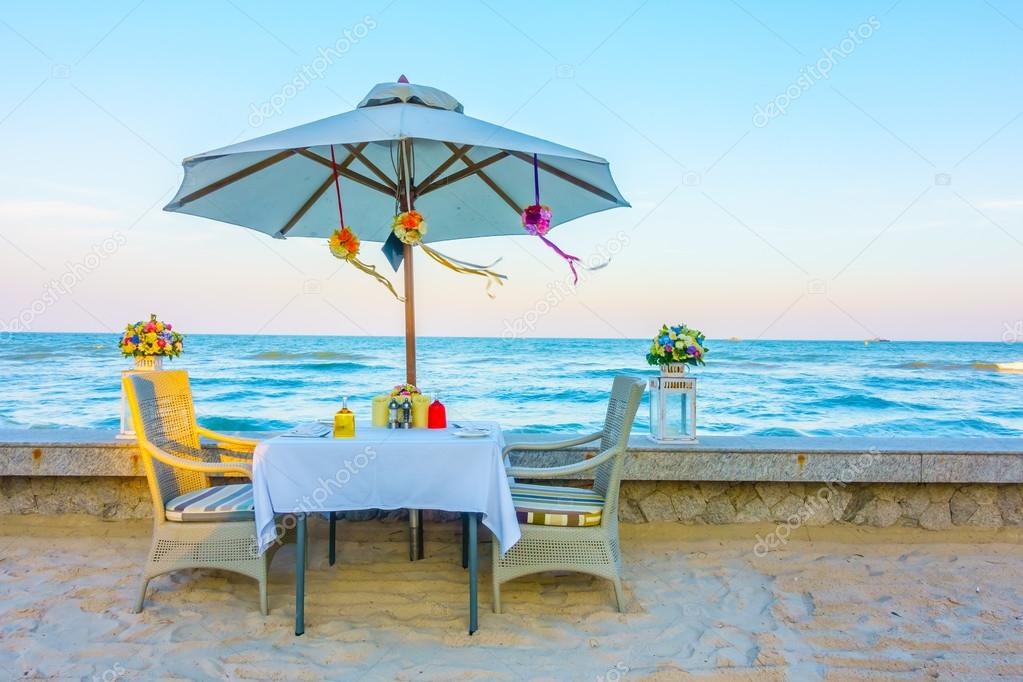 Empty table and chairs for romantic dinner