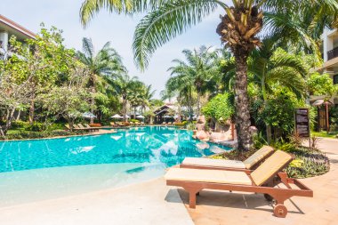 palmiye ağaçları ve Deniz Yüzme Havuzu