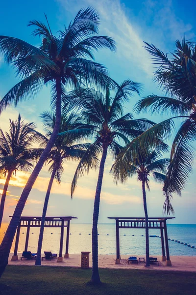 Hermosa playa y mar con palmeras — Foto de Stock