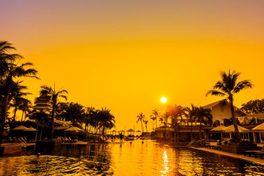 Günbatımı zaman palmiye ağaçlarının Silhouettes