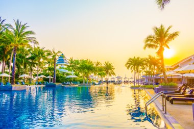 Günbatımı zaman palmiye ağaçlarının Silhouettes