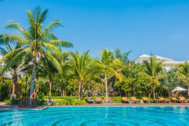 palmiye ağaçları ve Deniz Yüzme Havuzu