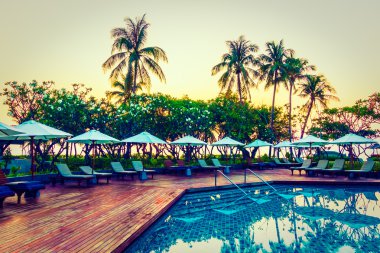 Şemsiye ile Hindistan cevizi hurma ağaçlarının Silhouettes