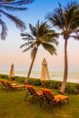 Boş şemsiye ve plaj sandalye