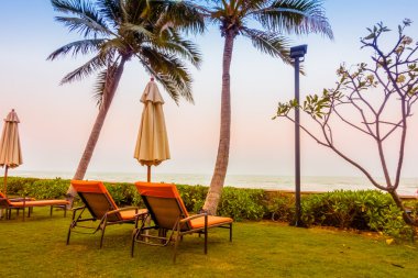 Boş şemsiye ve plaj sandalye